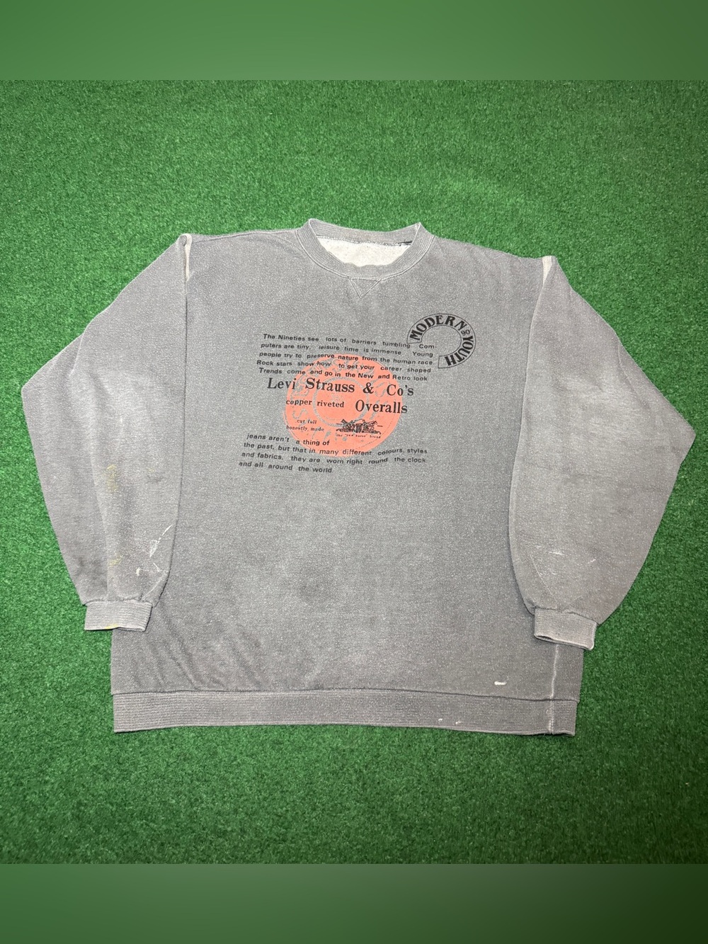 Levis Vintage Sweatshirt Modern Youth 90s Faded XL 23x28 RARE Levi Strauss